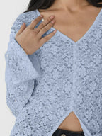 Lace V-Neck Flare Sleeve T-Shirt - Tops by Trendsi | Available at Handbags Specialist Headquarter