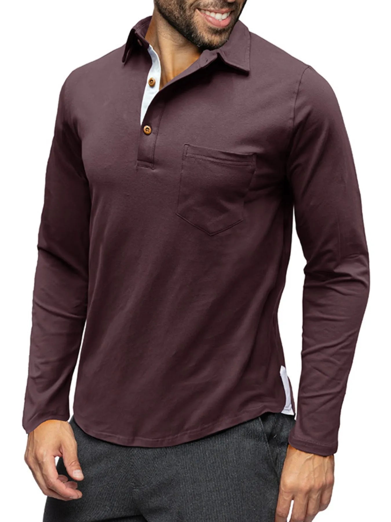 Men's Long Sleeve Polo Shirt with Chest Pocket - Men's Polo shirt by Trendsi | Available at Handbags Specialist Headquarter