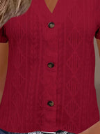 Textured Notched Short Sleeve Blouse - Tops by Trendsi | Available at Handbags Specialist Headquarter