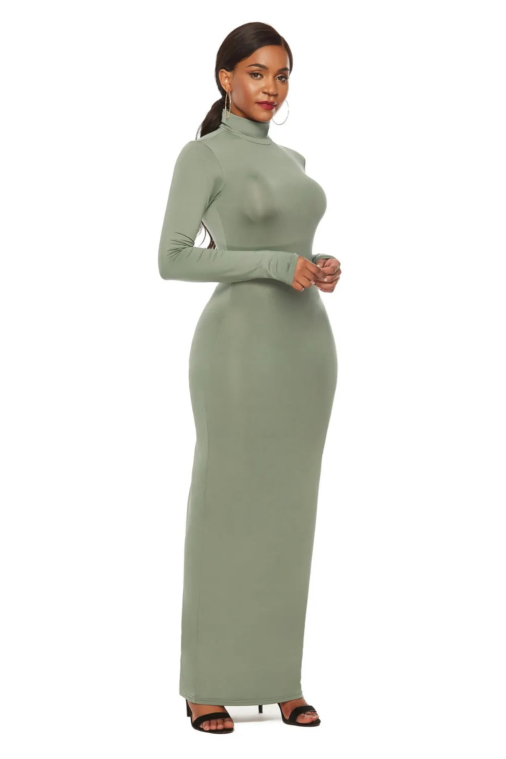 Mock Neck Long Sleeve Maxi Slim Dress - Maxi Dress by Trendsi | Available at Handbags Specialist Headquarter