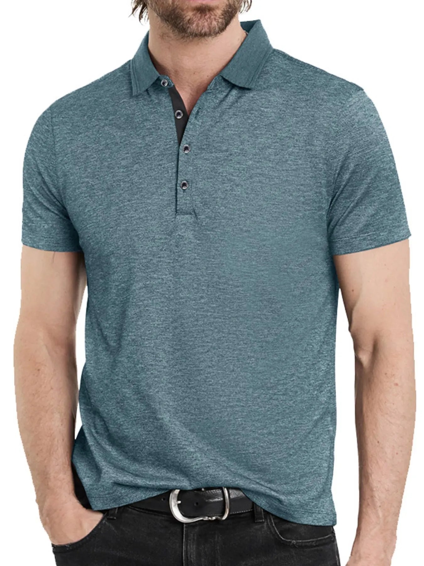 Men's Classic Heathered Short Sleeve Polo Shirt - Men's Polo shirt by Trendsi | Available at Handbags Specialist Headquarter