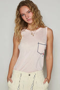 POL Floral Detail Pocket Patch Tank Top - Tops by Trendsi | Available at Handbags Specialist Headquarter