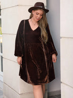 Plus Size V-Neck Balloon Sleeves Dress - Dresses by Trendsi | Available at Handbags Specialist Headquarter