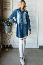 Veveret Pocketed Button Up Washed Denim Shirt - Women / Jeans & Denim by Trendsi | Available at Handbags Specialist Headquarter