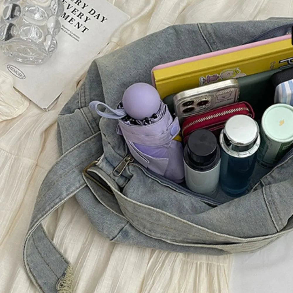 Adjustable Strap Denim Tote Bag - Tote Bag by Trendsi | Available at Handbags Specialist Headquarter