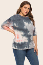 Plus Size Tie-Dye Half Sleeve Tee Shirt - Plus Size Shirts by Trendsi | Available at Handbags Specialist Headquarter