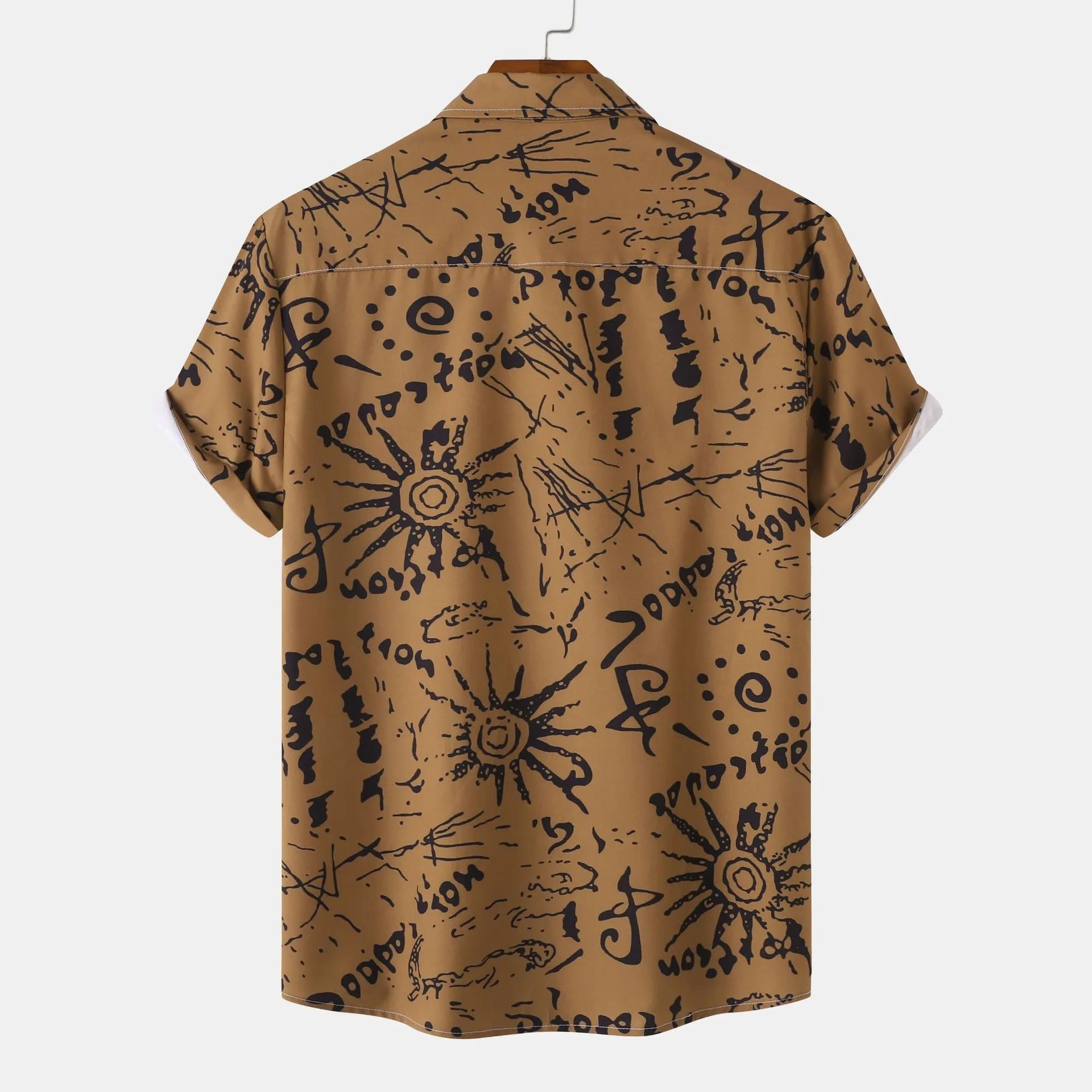 Men's Plus Size Vintage Sun Print Short Sleeve Button-Up Shirt - mens-shirts by Trendsi | Available at Handbags Specialist Headquarter