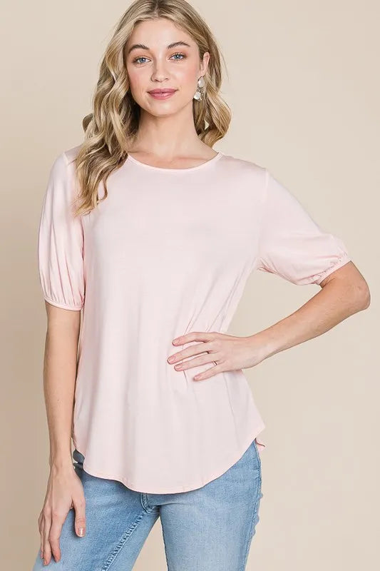 BOMBOM Round Neck Puff Sleeve T-Shirt - Tops by Trendsi | Available at Handbags Specialist Headquarter