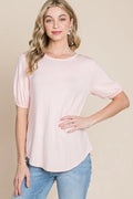 BOMBOM Round Neck Puff Sleeve T-Shirt - Tops by Trendsi | Available at Handbags Specialist Headquarter