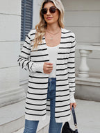 Striped Open Front Cardigan with Relaxed Fit - Tops by Trendsi | Available at Handbags Specialist Headquarter