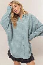 HYFVE Stripe Button Down Long Sleeve Oversized Shirt - Women / Jeans & Denim by Trendsi | Available at Handbags Specialist Headquarter