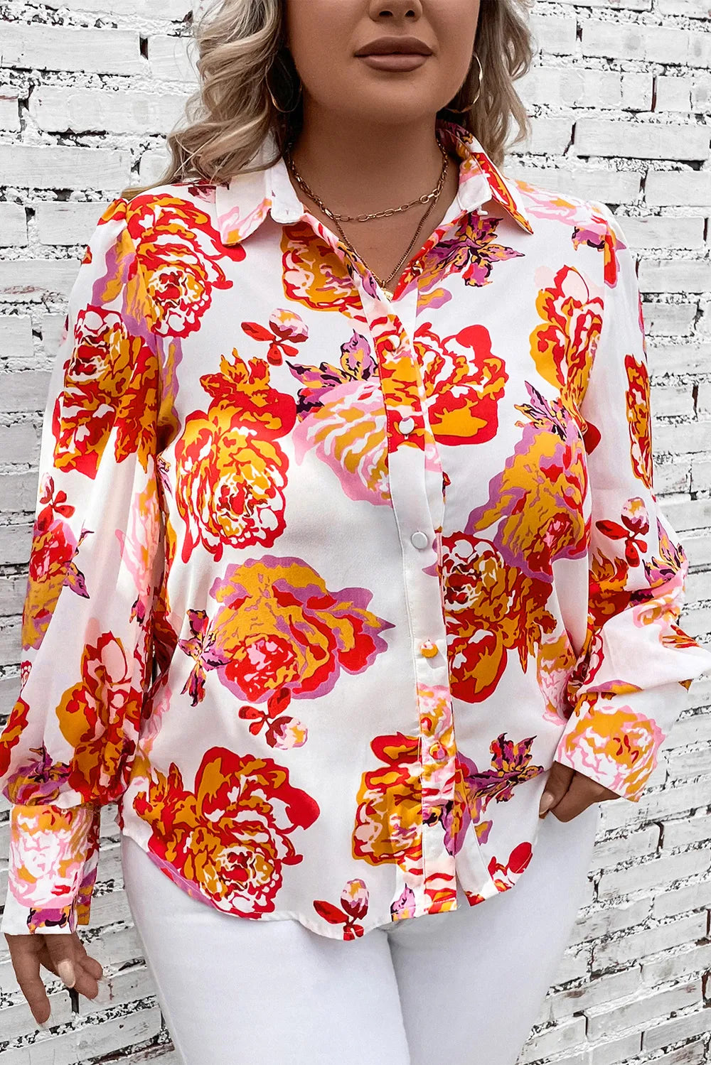 Plus Size Printed Long Sleeve Shirt - Plus Size Shirts by Trendsi | Available at Handbags Specialist Headquarter