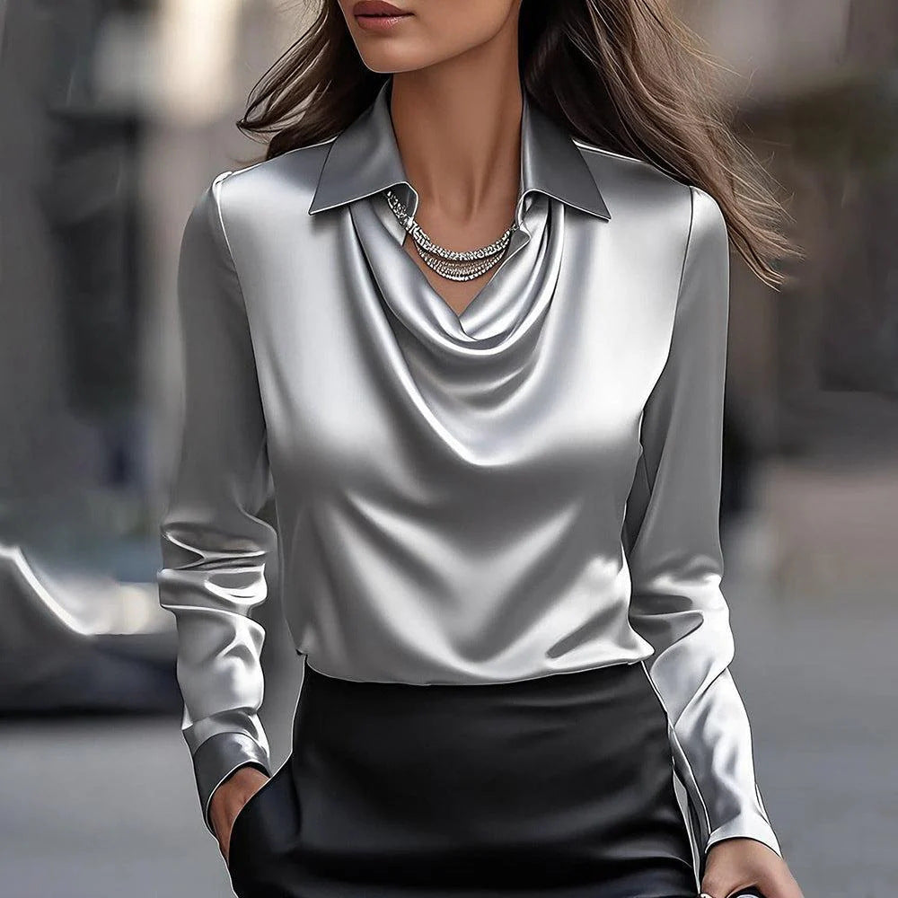 Satin Elegance: Women's Swing Collar Blouse - Tops by Cj | Available at Handbags Specialist Headquarter