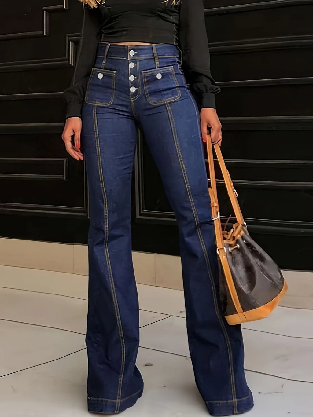 Flare Jeans with Pockets - Women / Jeans & Denim by Trendsi | Available at Handbags Specialist Headquarter