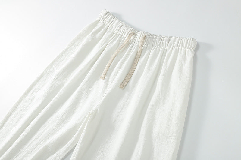 Ninth Pants Slim Korean Style Men's Casual Cotton And Linen Two-piece Set