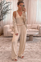 V-Neck Tank, Open Front Cardigan and Pants Lounge Set - Sleepwear by Trendsi | Available at Handbags Specialist Headquarter