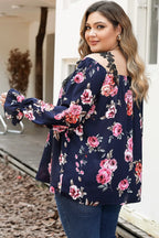 Plus Size Floral Flounce Sleeve Blouse - Plus Size Shirts by Trendsi | Available at Handbags Specialist Headquarter