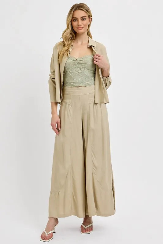 RISEN Shirring Detail Wide Leg Pants -  by Trendsi | Available at Handbags Specialist Headquarter