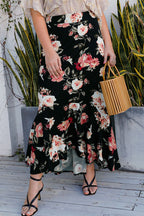 Plus Size Floral High-Rise Skirt -  by Trendsi | Available at Handbags Specialist Headquarter