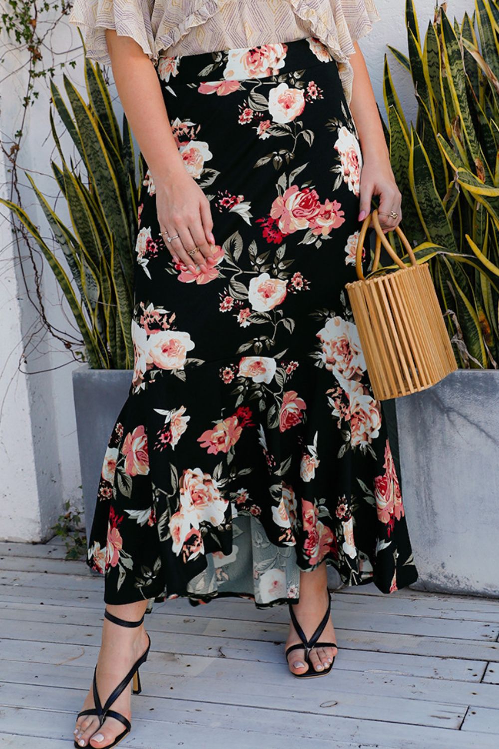 Plus Size Floral High-Rise Skirt -  by Trendsi | Available at Handbags Specialist Headquarter