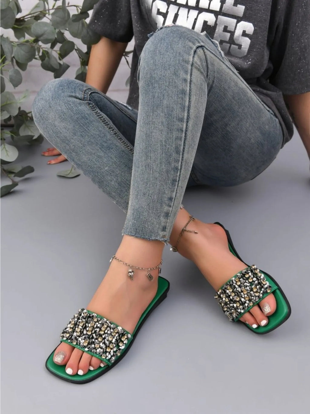 Rhinestone Embellished Open Toe Sandals - Women Sandals by Trendsi | Available at Handbags Specialist Headquarter