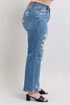 Judy Blue Full Size High Waist Heavy Destroy Straight Jeans Plus Size - Women / Jeans & Denim by Trendsi | Available at Handbags Specialist Headquarter