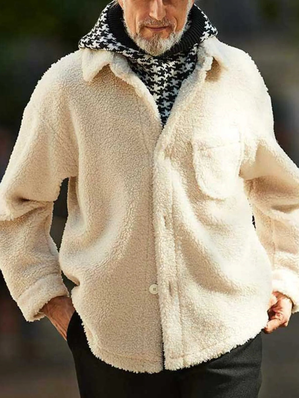 Men's Full Size Button Up Drop Shoulder Sherpa Jacket Plus Size - Men's jackets by Trendsi | Available at Handbags Specialist Headquarter