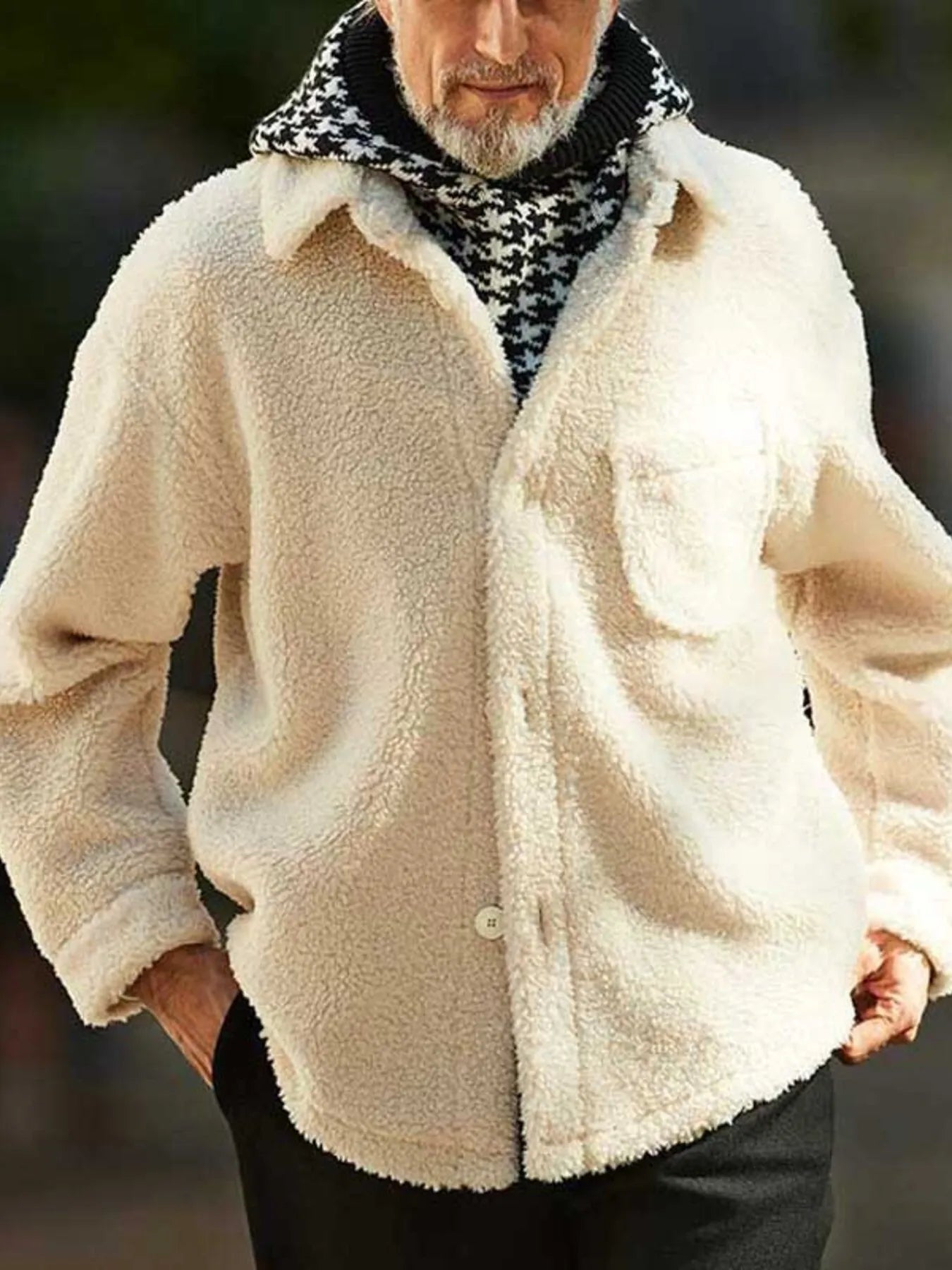 Men's Full Size Button Up Drop Shoulder Sherpa Jacket Plus Size - Men's jackets by Trendsi | Available at Handbags Specialist Headquarter