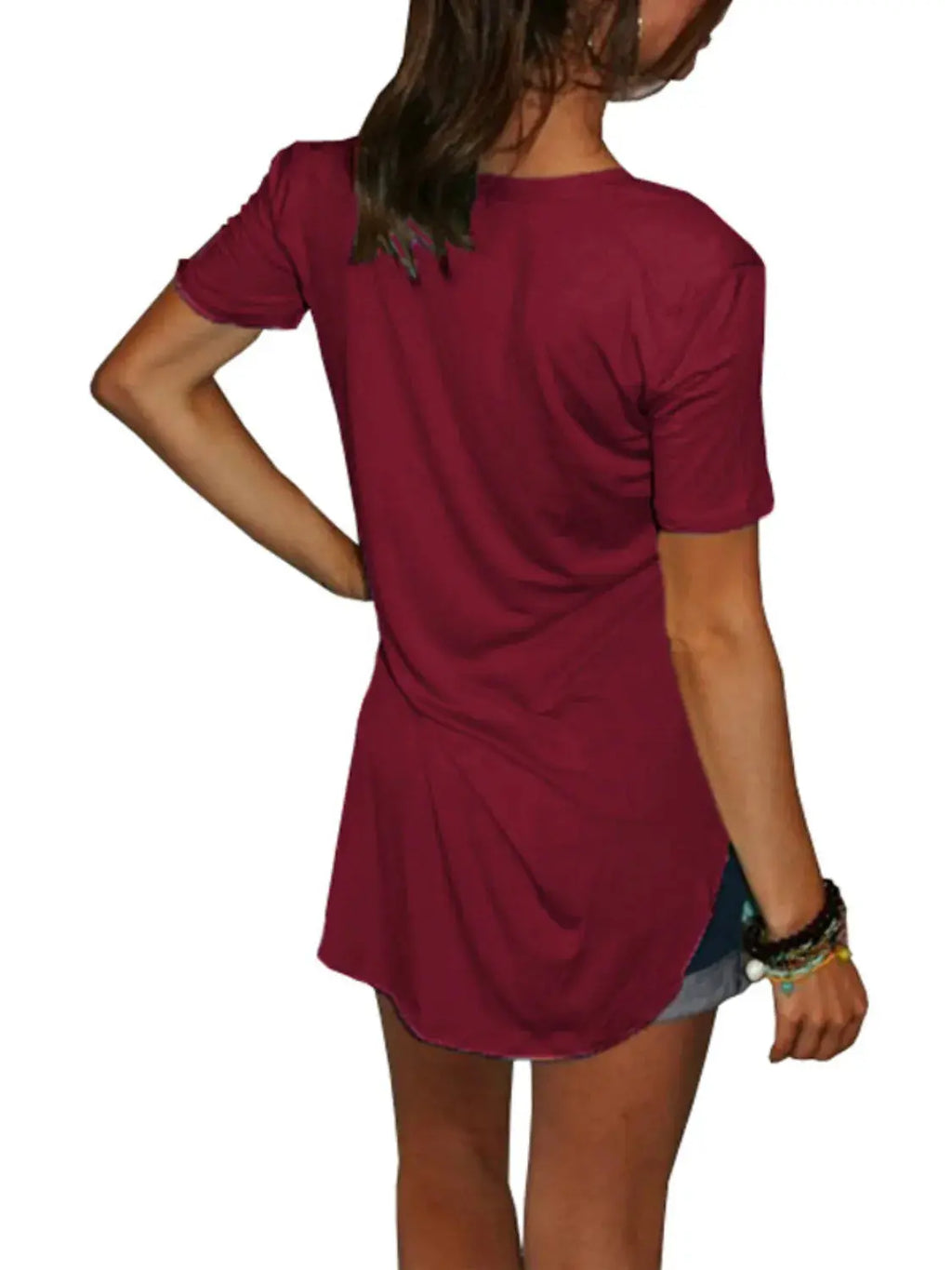 Full Size Solid V-Neck Short Sleeve T-Shirt Plus Size - Women Plus Size by Trendsi | Available at Handbags Specialist Headquarter