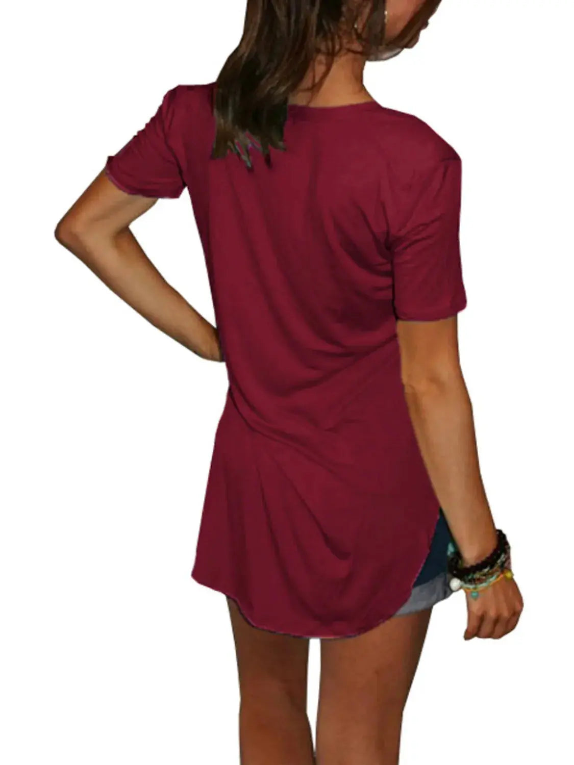 Full Size Solid V-Neck Short Sleeve T-Shirt Plus Size - Women Plus Size by Trendsi | Available at Handbags Specialist Headquarter