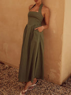 Halter Neck Maxi Dress with Pockets - Maxi Dress by Trendsi | Available at Handbags Specialist Headquarter