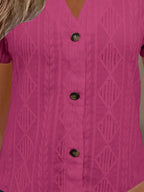 Textured Notched Short Sleeve Blouse - Tops by Trendsi | Available at Handbags Specialist Headquarter