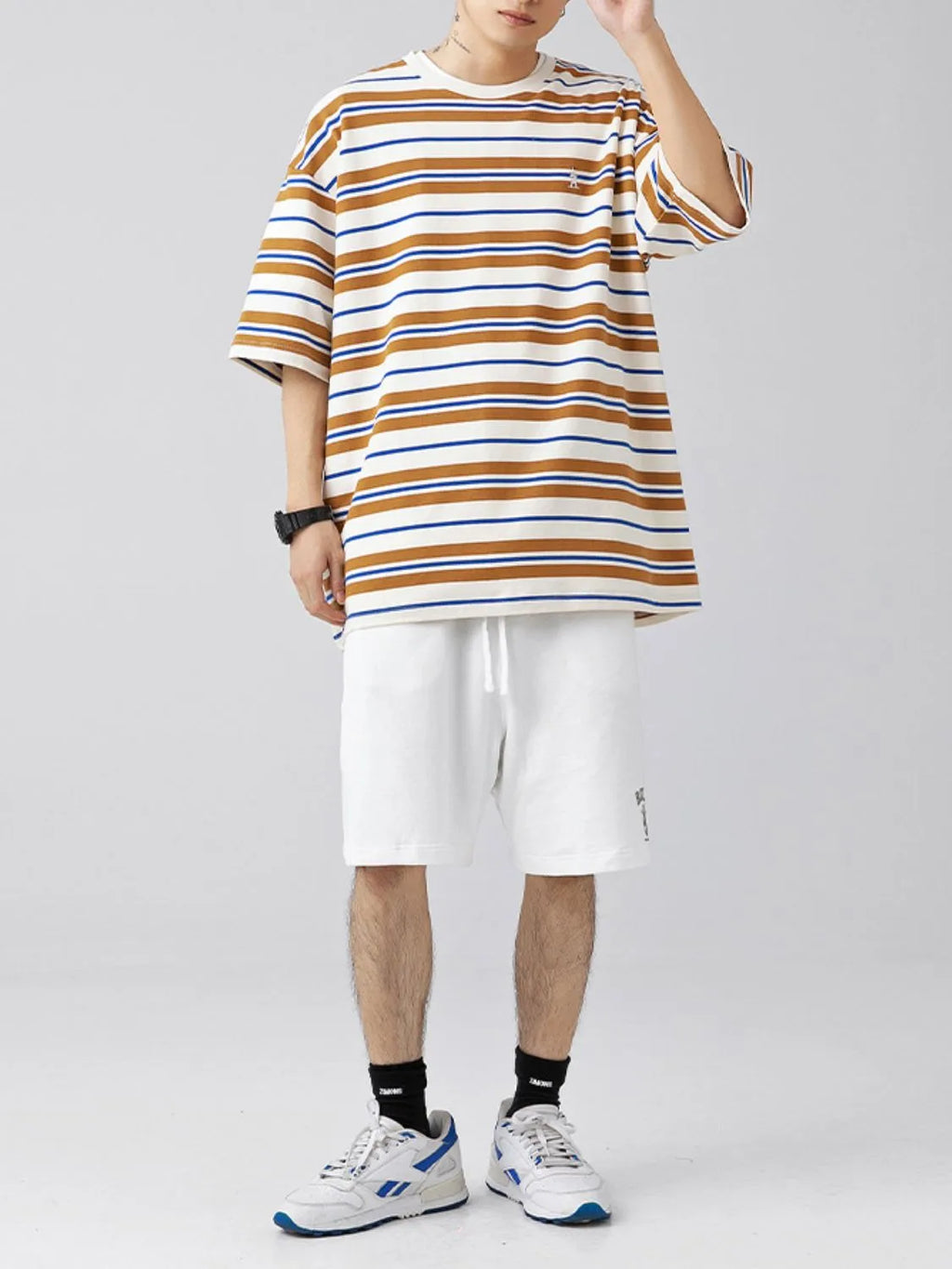 Men's Plus Size Basic style Round Neck Striped T-Shirt - Men's T-Shirt by Trendsi | Available at Handbags Specialist Headquarter