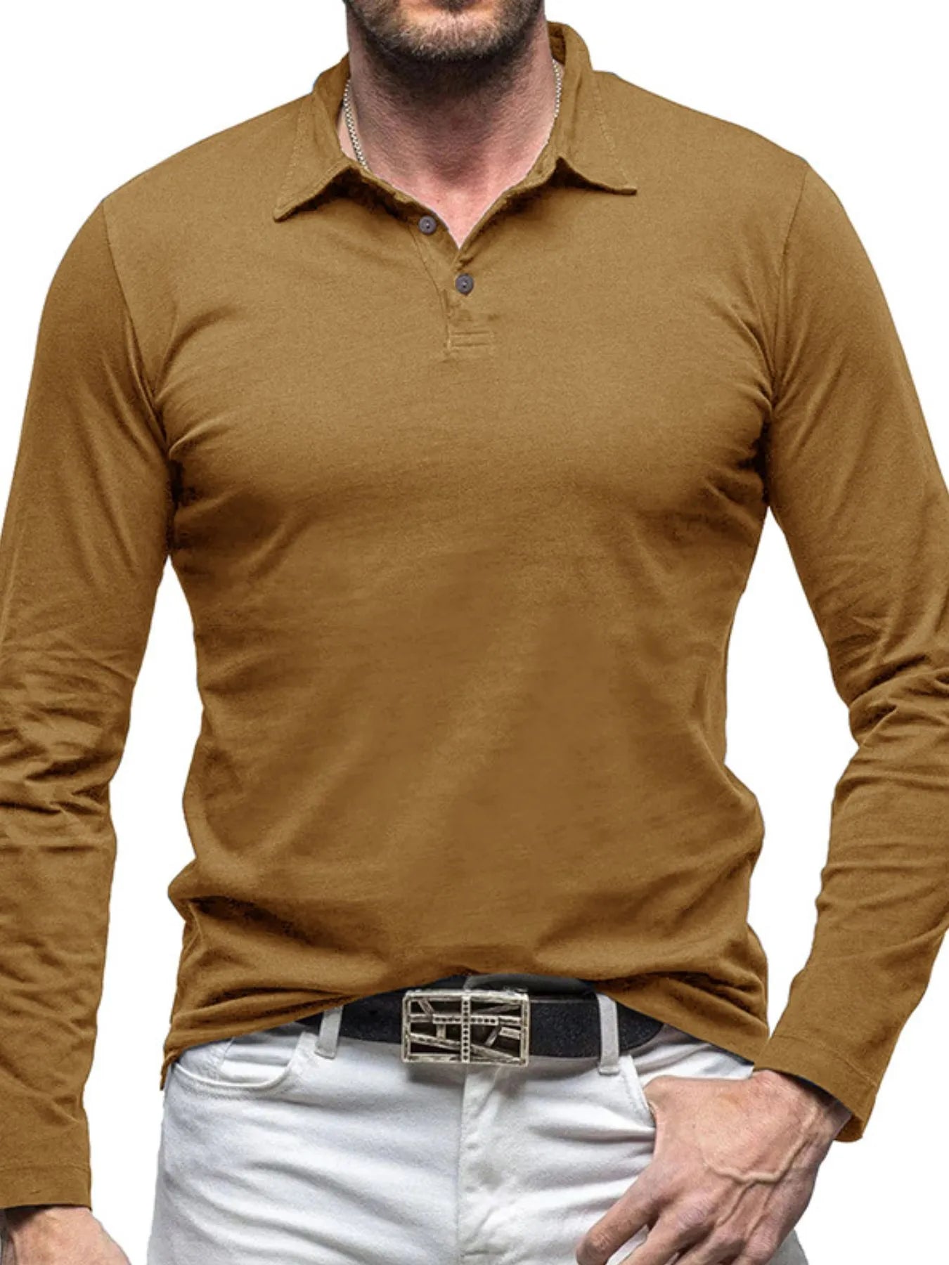 Men's Collared Neck Long Sleeve Polo - Men's Polo shirt by Trendsi | Available at Handbags Specialist Headquarter