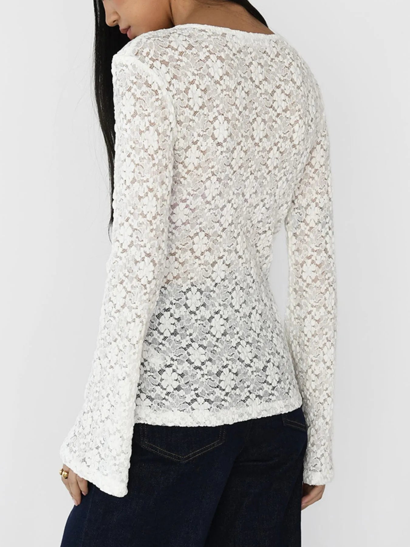 Lace V-Neck Flare Sleeve T-Shirt - Tops by Trendsi | Available at Handbags Specialist Headquarter