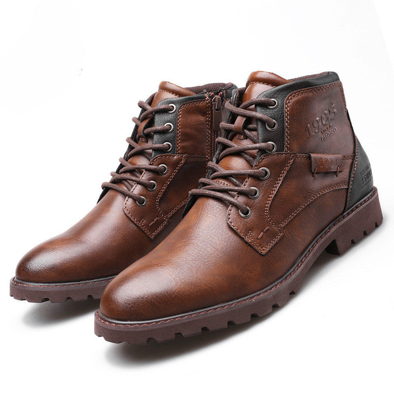 FrostStride Men's Leather Lace-Up Winter Boots
