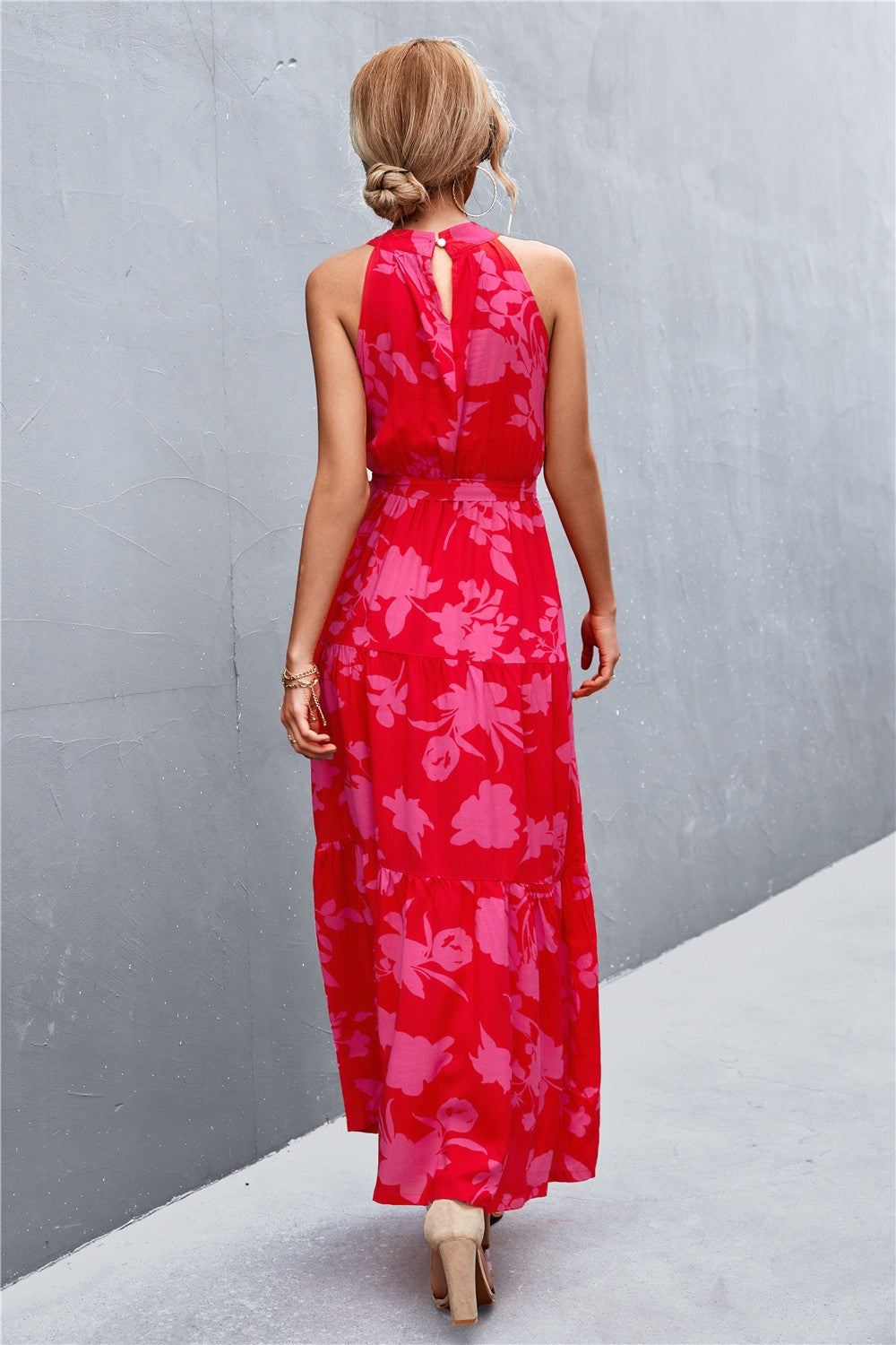 Printed Sleeveless Tie Waist Maxi Dress - Maxi Dress by Trendsi | Available at Handbags Specialist Headquarter