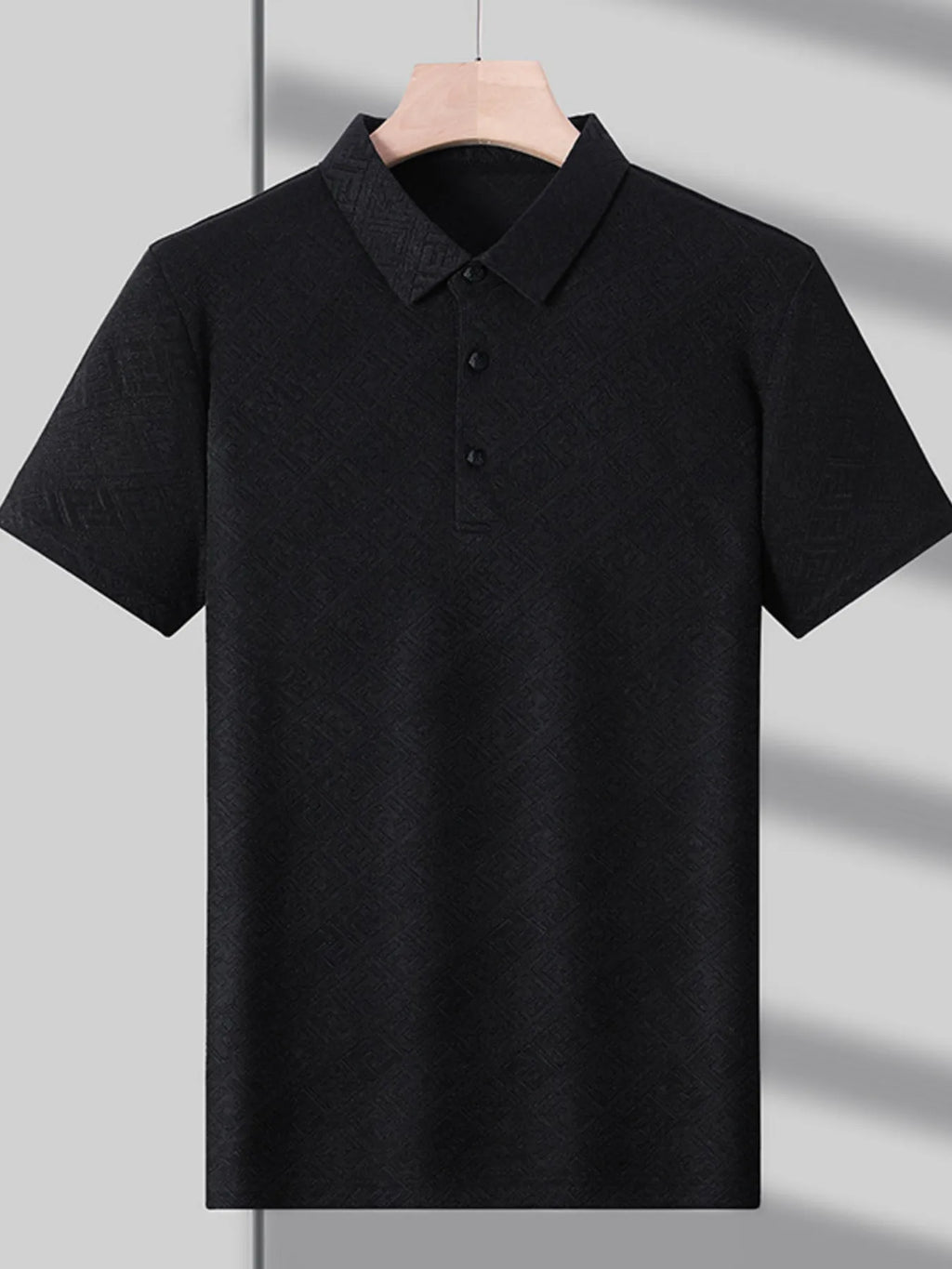 Men's Plus Size  Jacquard Pattern Short Sleeve Polo - mens-shirts by Trendsi | Available at Handbags Specialist Headquarter