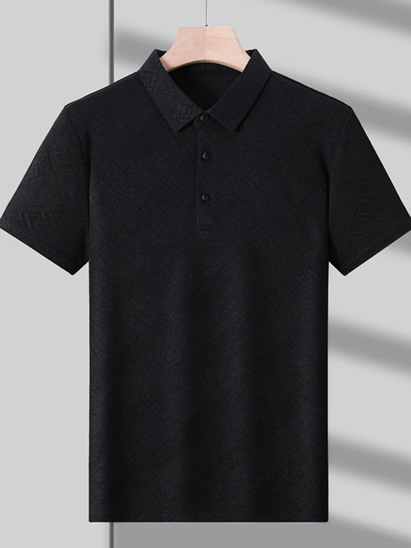 Men's Plus Size  Jacquard Pattern Short Sleeve Polo - mens-shirts by Trendsi | Available at Handbags Specialist Headquarter