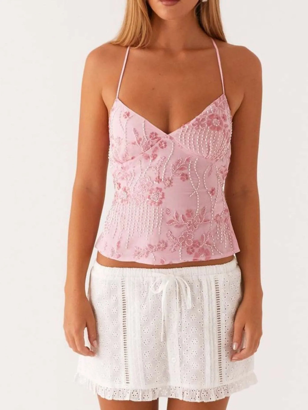 Crisscross Back V-Neck Cami - Tops by Trendsi | Available at Handbags Specialist Headquarter