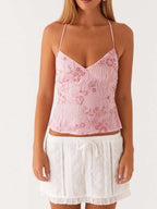 Crisscross Back V-Neck Cami - Tops by Trendsi | Available at Handbags Specialist Headquarter