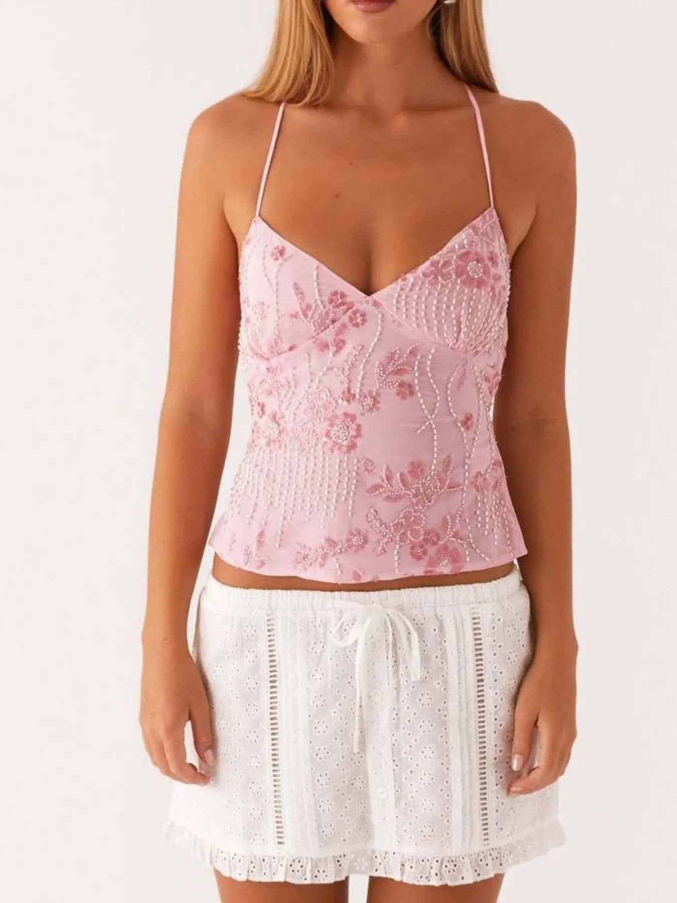 Crisscross Back V-Neck Cami - Tops by Trendsi | Available at Handbags Specialist Headquarter