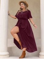 Plus Size Round Neck Half Sleeve Dress - Dresses by Trendsi | Available at Handbags Specialist Headquarter