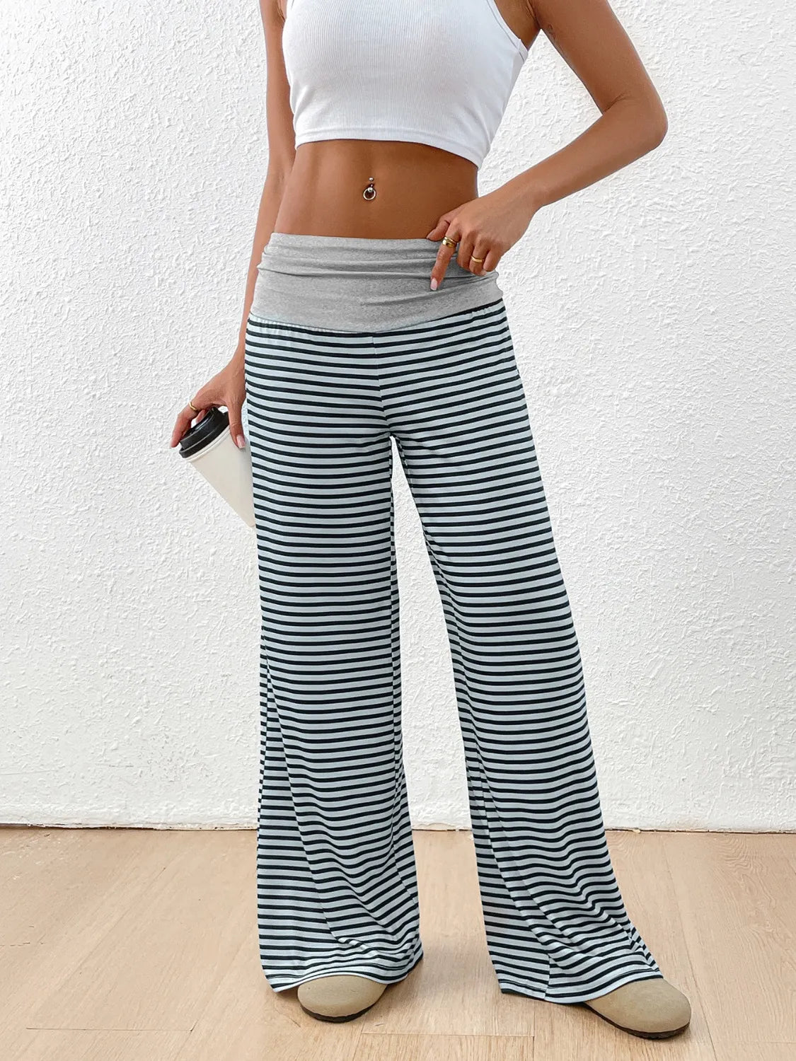 Striped Wide Leg Pants - Women Pants by Trendsi | Available at Handbags Specialist Headquarter