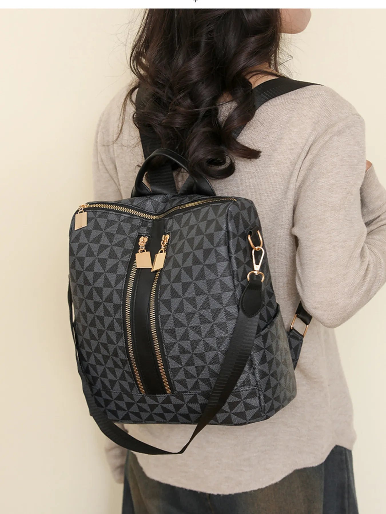 Geometric Pattern Backpack Bag - Leather Backpack Bag by Trendsi | Available at Handbags Specialist Headquarter