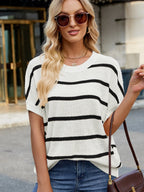 Striped Oversized Casual Sweater with Relaxed Fit - Tops by Trendsi | Available at Handbags Specialist Headquarter