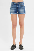 RISEN Full Size Low Rise Frayed Denim Shorts Plus Size - Women / Jeans & Denim by Trendsi | Available at Handbags Specialist Headquarter