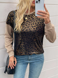 Leopard Round Neck Long Sleeve Sweatshirt - Tops by Trendsi | Available at Handbags Specialist Headquarter
