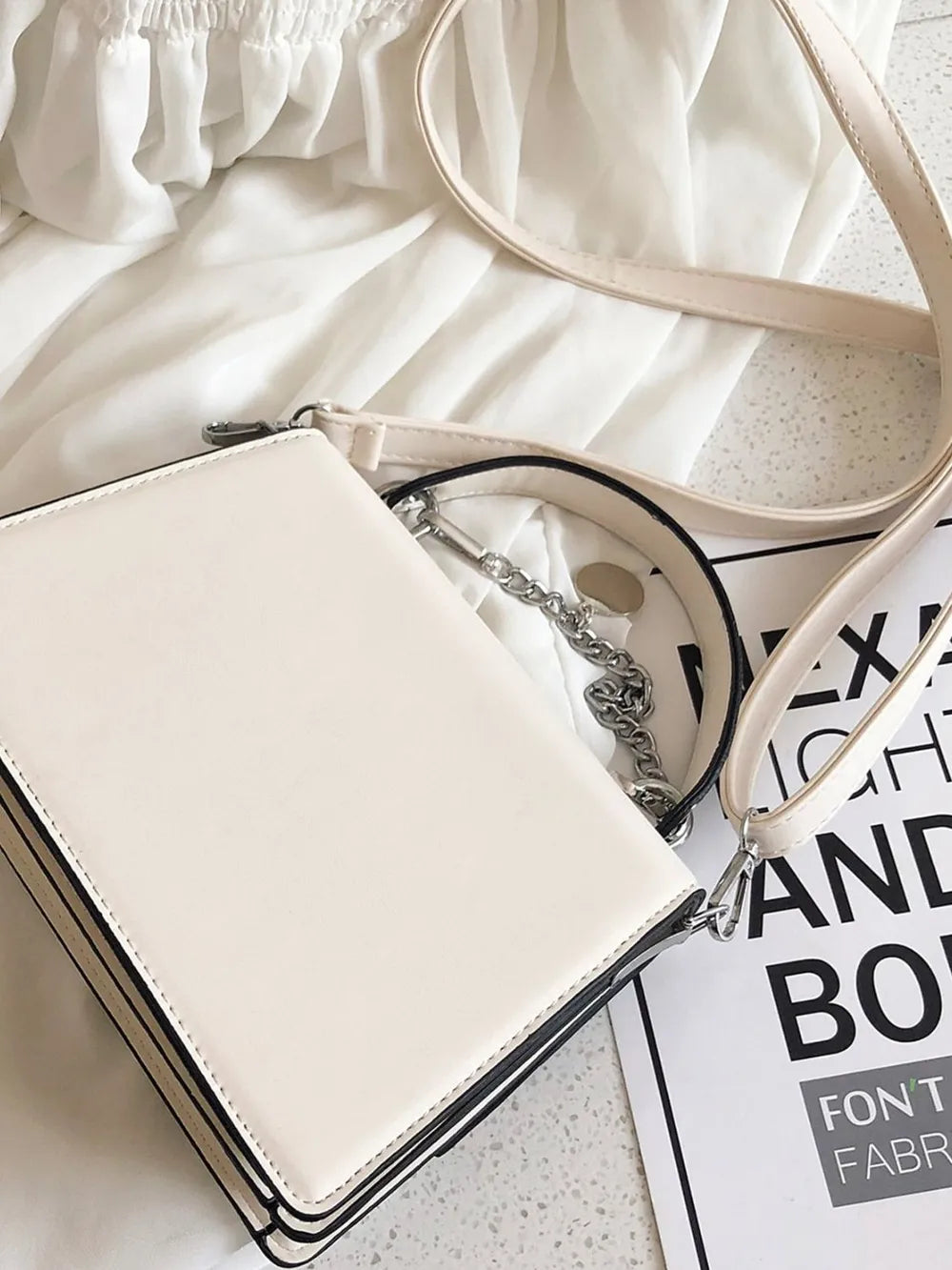 Chain PU Leather Detachable Shoulder Strap Handbag - handbags by Trendsi | Available at Handbags Specialist Headquarter