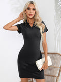Johnny Collar Short Sleeve Bodycon Dress - Maxi Dress by Trendsi | Available at Handbags Specialist Headquarter